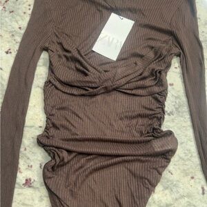 Zara Chocolate Ribbed Bodysuit